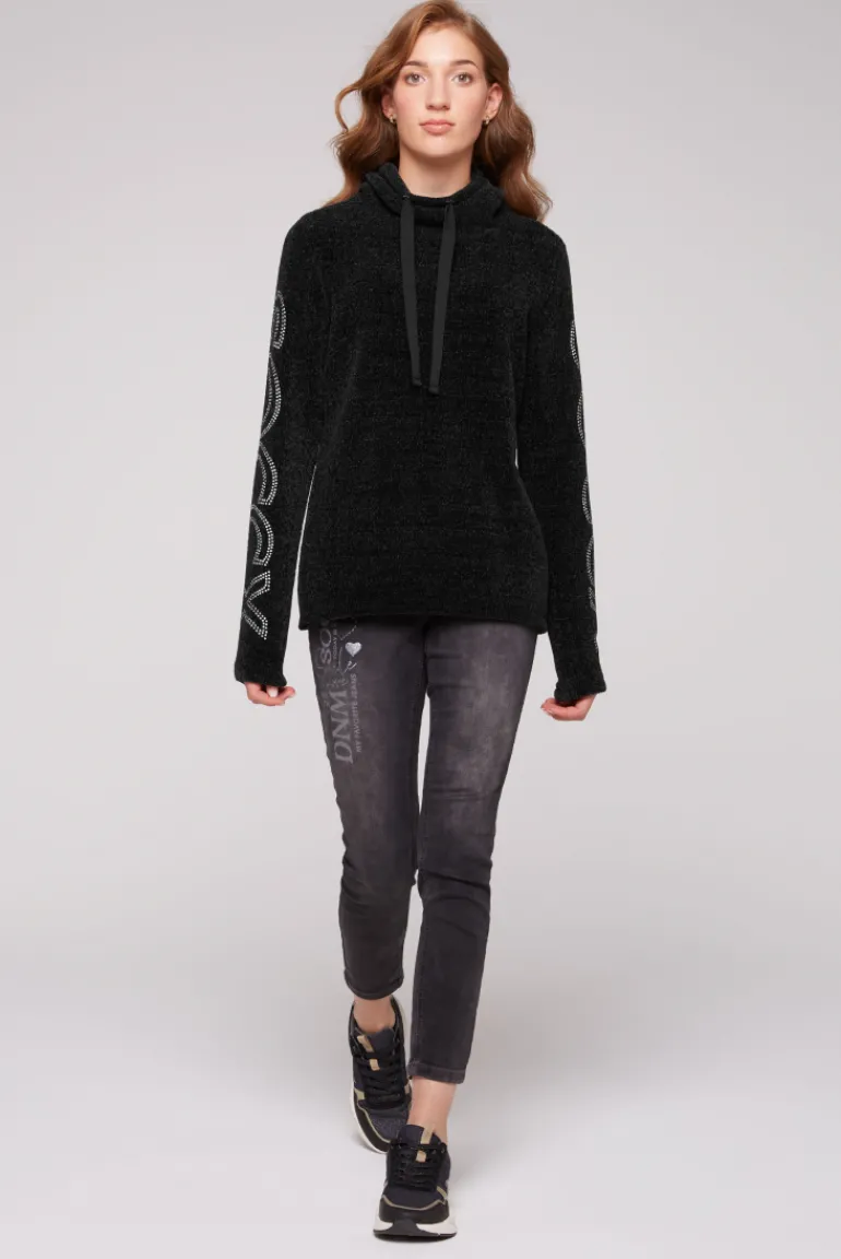 Sale CAMP DAVID & SOCCX Rollkragenpullover in Chenillestrick mit Logo Prints black