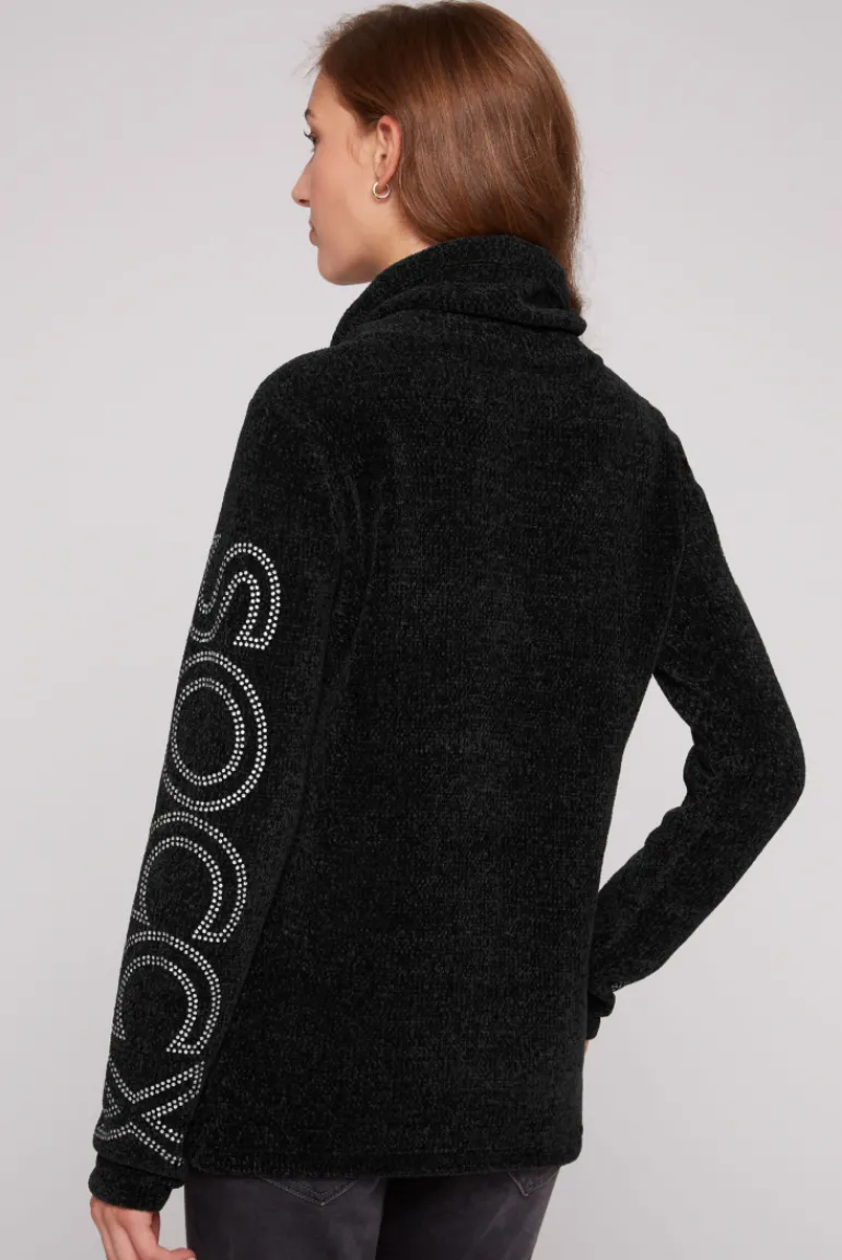 Sale CAMP DAVID & SOCCX Rollkragenpullover in Chenillestrick mit Logo Prints black