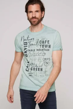 Sale CAMP DAVID & SOCCX Rundhalsshirt Oil Dyed mit Label Print teal