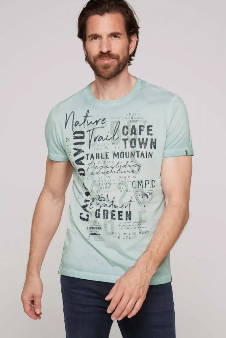 Sale CAMP DAVID & SOCCX Rundhalsshirt Oil Dyed mit Label Print teal