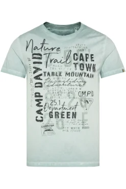 Sale CAMP DAVID & SOCCX Rundhalsshirt Oil Dyed mit Label Print teal
