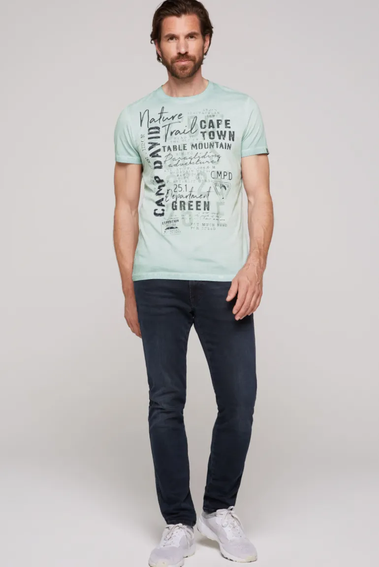 Sale CAMP DAVID & SOCCX Rundhalsshirt Oil Dyed mit Label Print teal