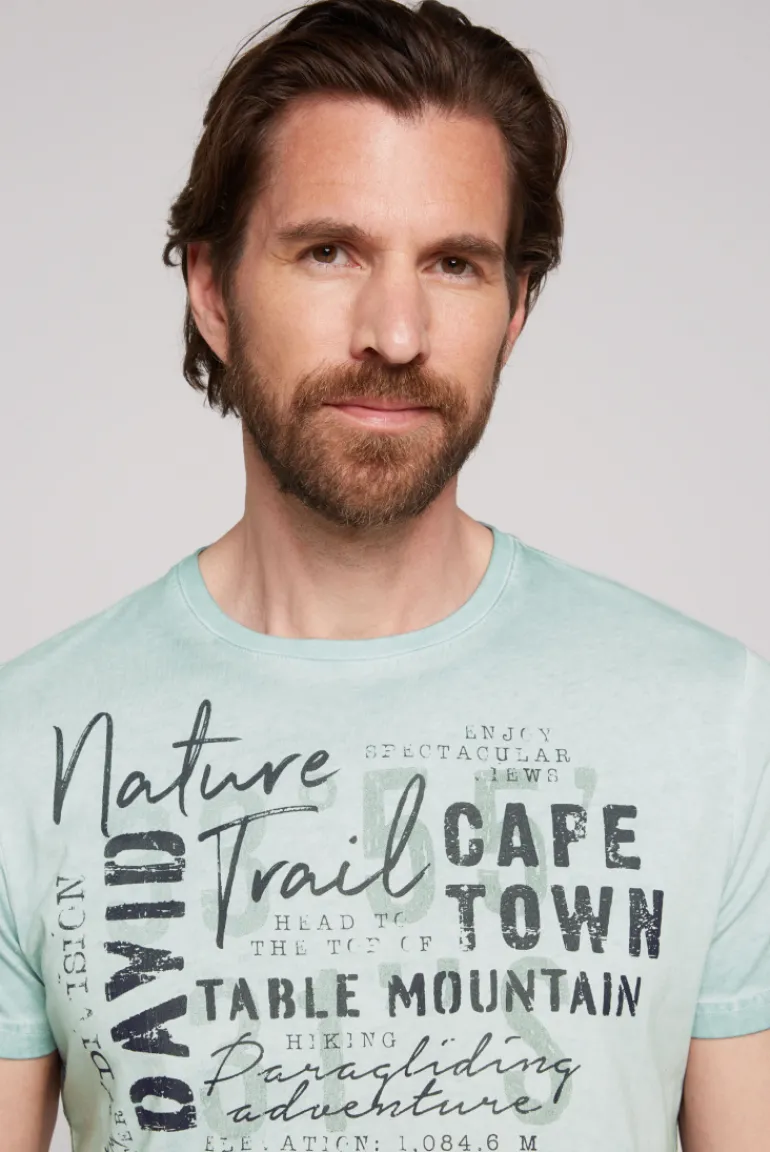 Sale CAMP DAVID & SOCCX Rundhalsshirt Oil Dyed mit Label Print teal