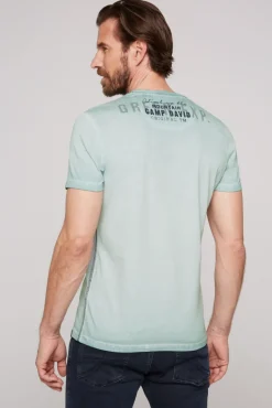 Sale CAMP DAVID & SOCCX Rundhalsshirt Oil Dyed mit Label Print teal
