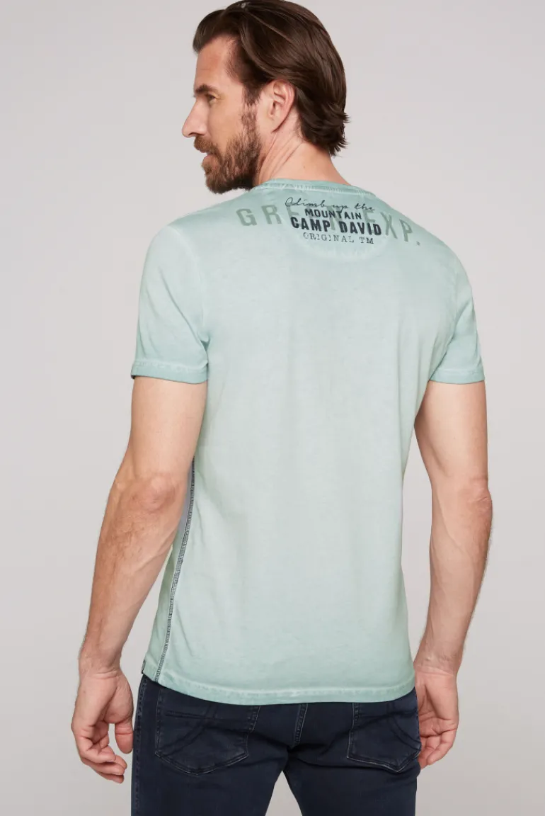 Sale CAMP DAVID & SOCCX Rundhalsshirt Oil Dyed mit Label Print teal