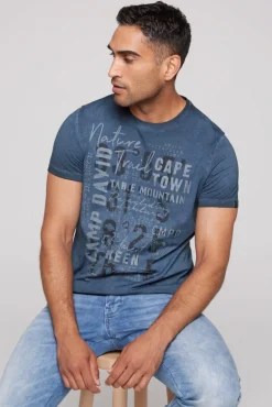 Store CAMP DAVID & SOCCX Rundhalsshirt Oil Dyed mit Label Print blue navy bluenavy