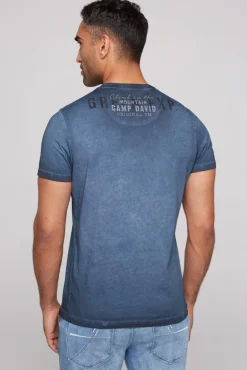Store CAMP DAVID & SOCCX Rundhalsshirt Oil Dyed mit Label Print blue navy bluenavy
