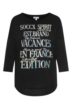 Hot CAMP DAVID & SOCCX Shirt mit 3/4-Ärmeln und buntem Wording Print black