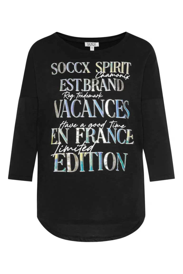 Hot CAMP DAVID & SOCCX Shirt mit 3/4-Ärmeln und buntem Wording Print black