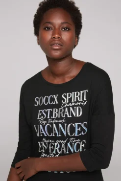 Hot CAMP DAVID & SOCCX Shirt mit 3/4-Ärmeln und buntem Wording Print black