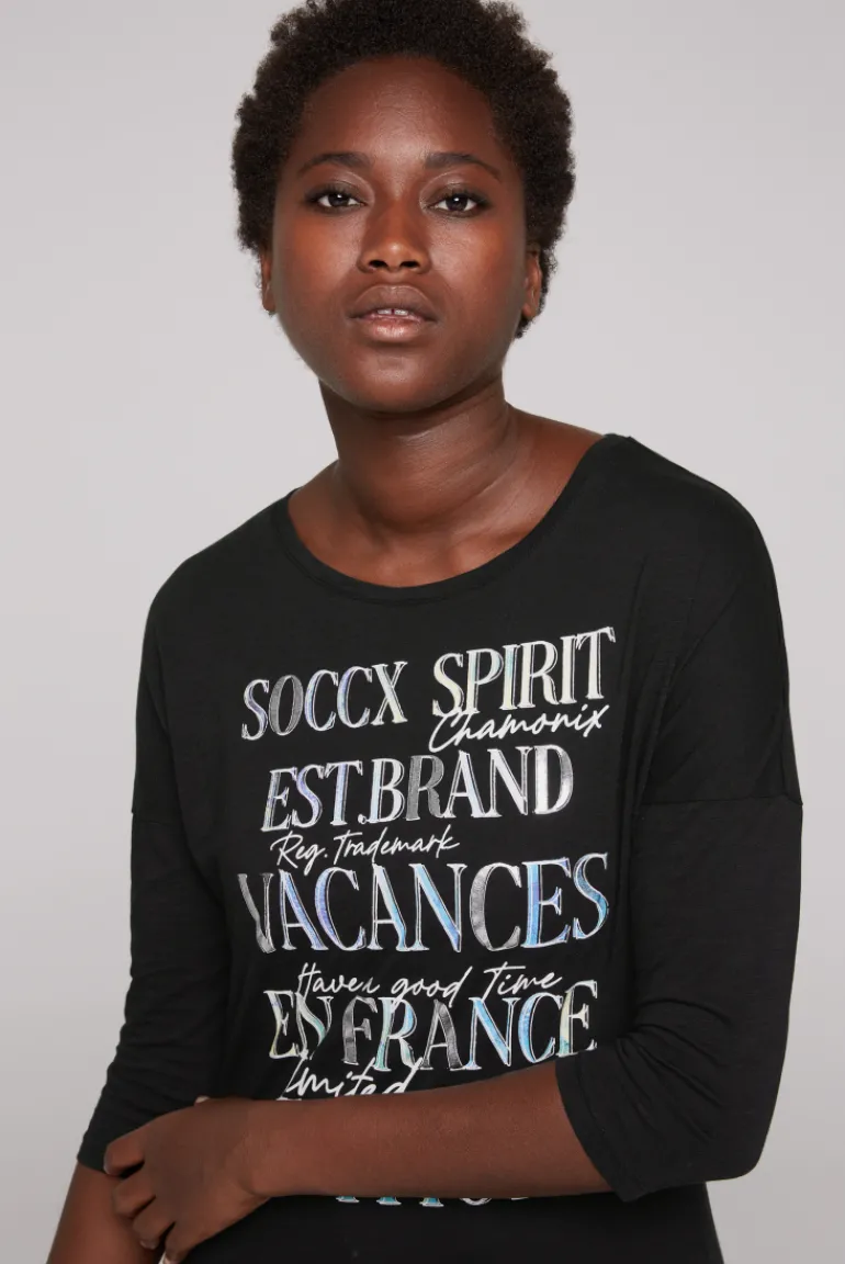 Hot CAMP DAVID & SOCCX Shirt mit 3/4-Ärmeln und buntem Wording Print black