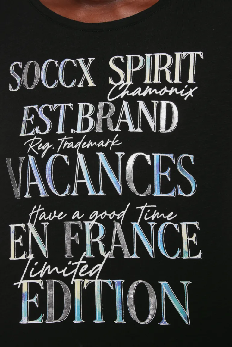 Hot CAMP DAVID & SOCCX Shirt mit 3/4-Ärmeln und buntem Wording Print black
