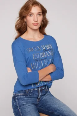 Fashion CAMP DAVID & SOCCX Shirt mit 3/4-Ärmeln und buntem Wording Print vividblue