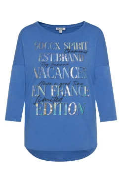 Fashion CAMP DAVID & SOCCX Shirt mit 3/4-Ärmeln und buntem Wording Print vividblue