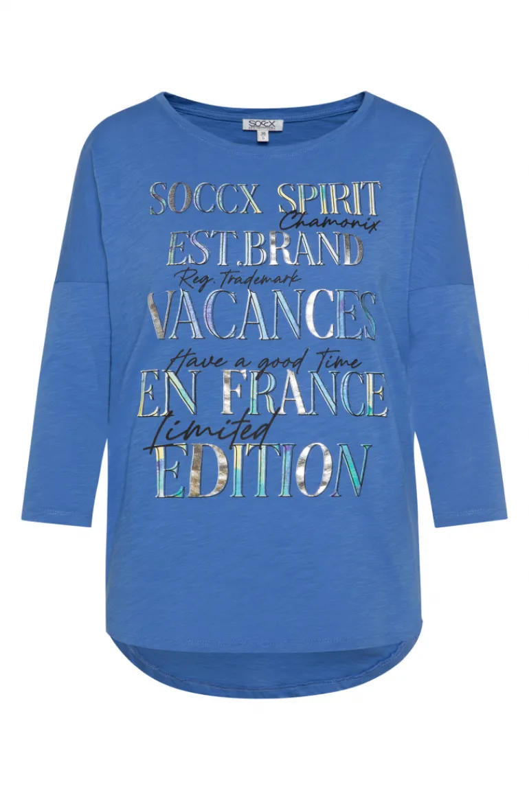 Fashion CAMP DAVID & SOCCX Shirt mit 3/4-Ärmeln und buntem Wording Print vividblue