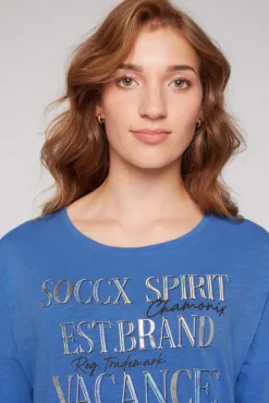 Fashion CAMP DAVID & SOCCX Shirt mit 3/4-Ärmeln und buntem Wording Print vividblue