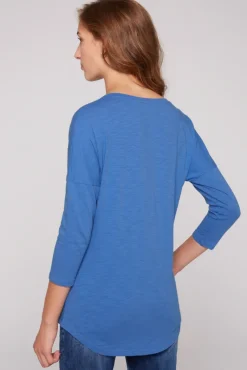 Fashion CAMP DAVID & SOCCX Shirt mit 3/4-Ärmeln und buntem Wording Print vividblue
