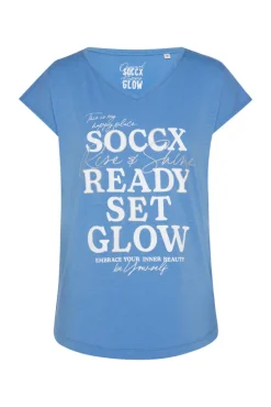 Shop CAMP DAVID & SOCCX Shirt mit V-Ausschnitt und Wording Print airy blue airyblue