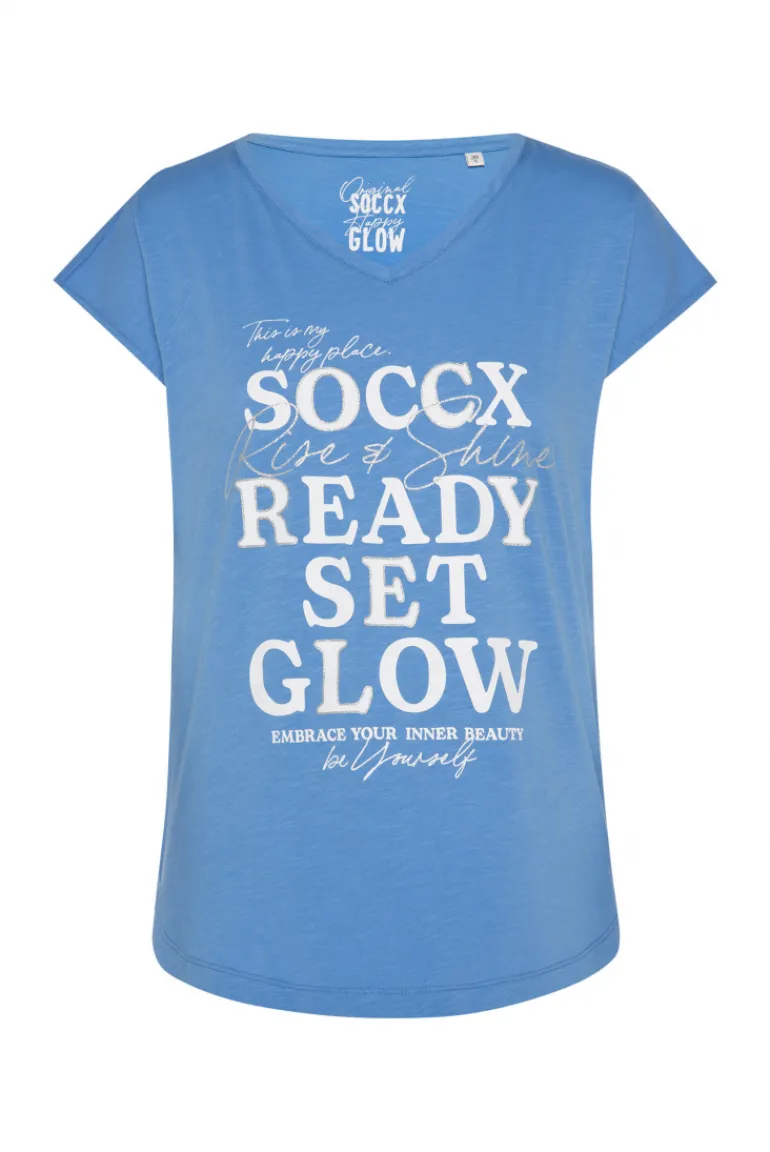 Shop CAMP DAVID & SOCCX Shirt mit V-Ausschnitt und Wording Print airy blue airyblue
