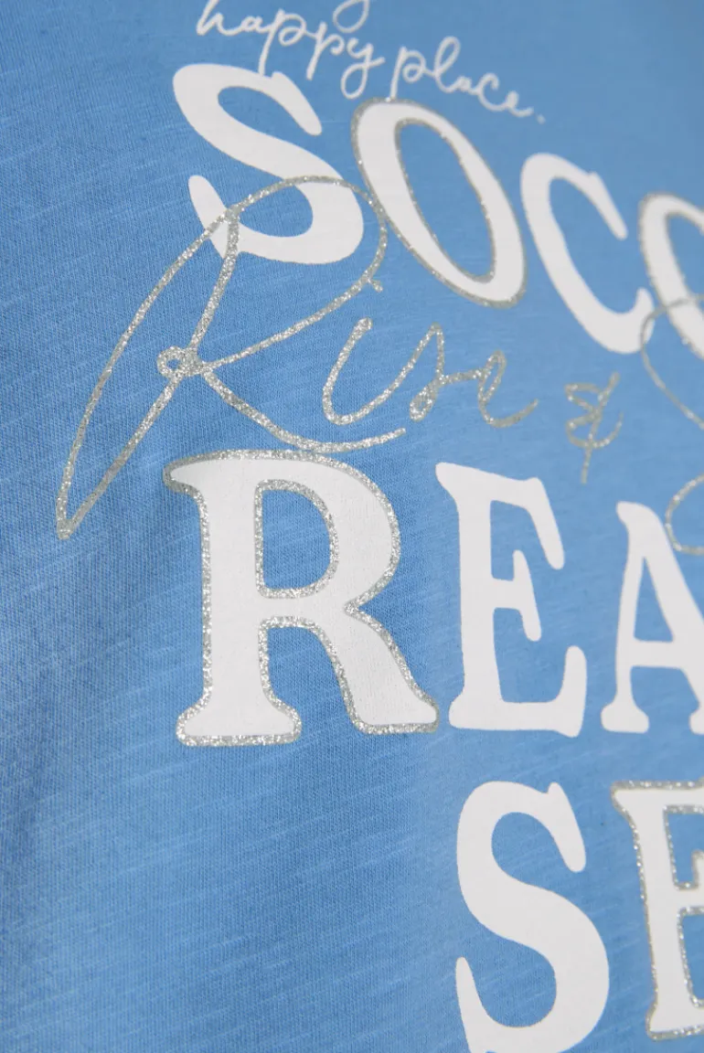 Shop CAMP DAVID & SOCCX Shirt mit V-Ausschnitt und Wording Print airy blue airyblue