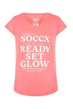 Best Sale CAMP DAVID & SOCCX Shirt mit V-Ausschnitt und Wording Print neon pink neonpink