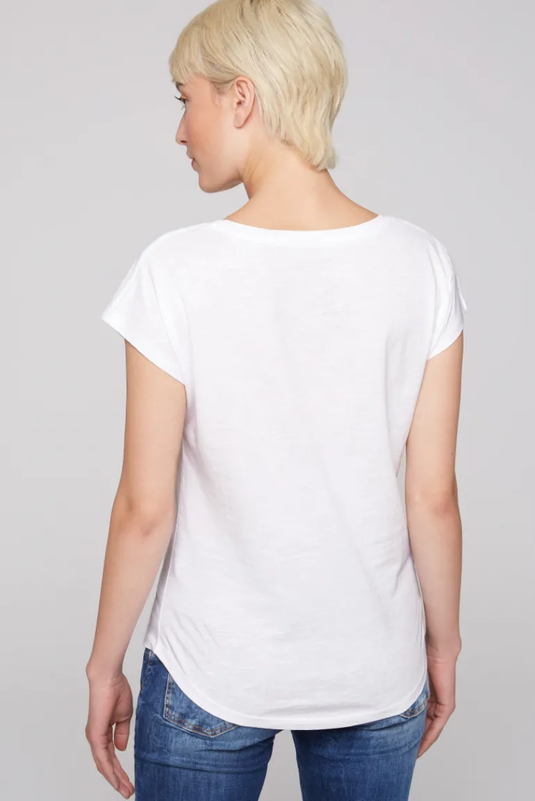 Best Sale CAMP DAVID & SOCCX Shirt mit V-Ausschnitt und Wording Print opticwhite