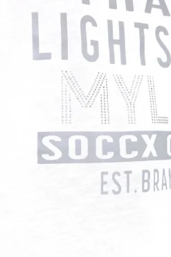 Best Sale CAMP DAVID & SOCCX Shirt mit V-Ausschnitt und Wording Print opticwhite