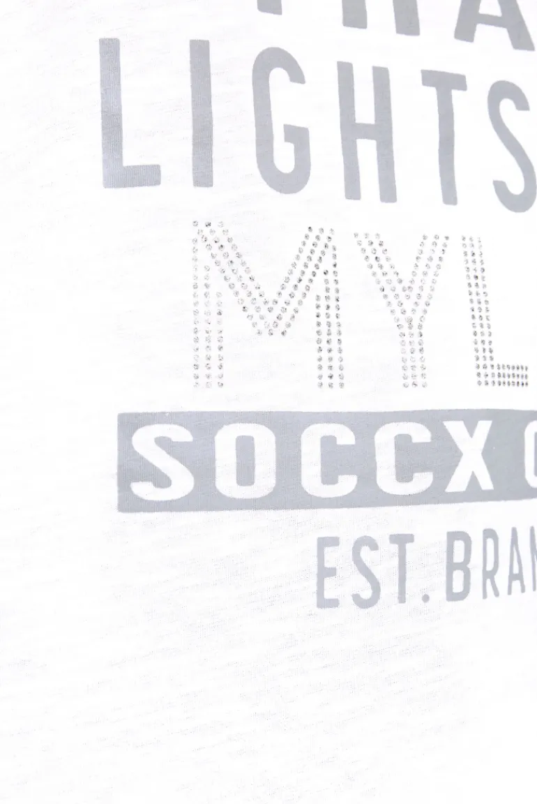 Best Sale CAMP DAVID & SOCCX Shirt mit V-Ausschnitt und Wording Print opticwhite