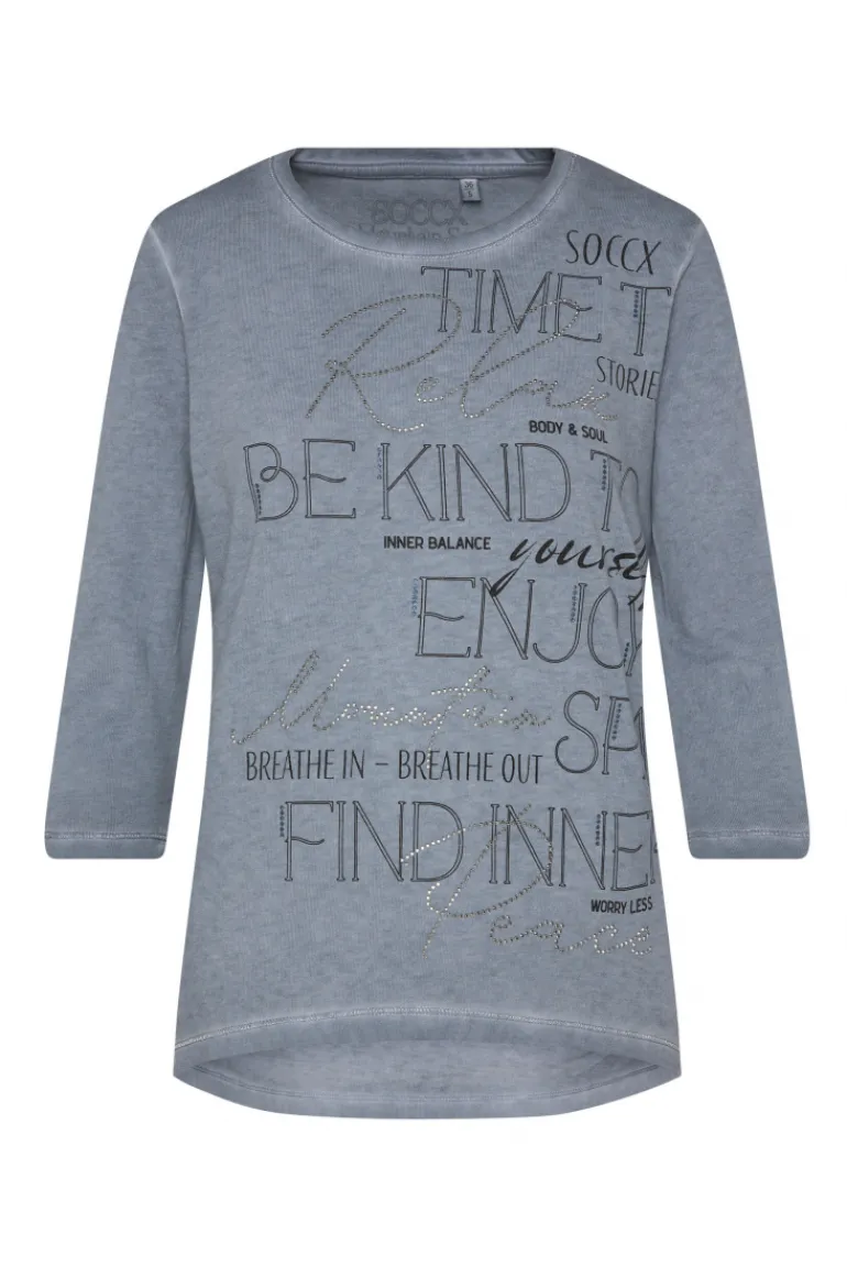 Hot CAMP DAVID & SOCCX Shirt mit Wording Print und Schmucksteinen cold grey coldgrey
