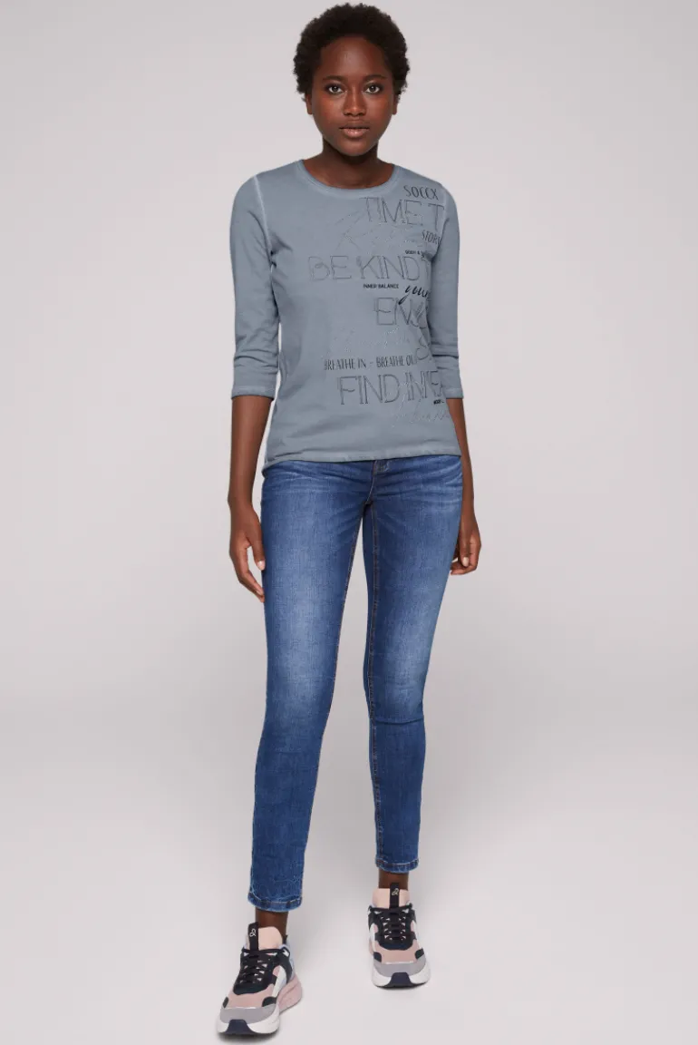 Hot CAMP DAVID & SOCCX Shirt mit Wording Print und Schmucksteinen cold grey coldgrey