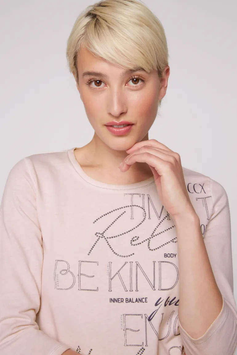 Shop CAMP DAVID & SOCCX Shirt mit Wording Print und Schmucksteinen rose blush roseblush