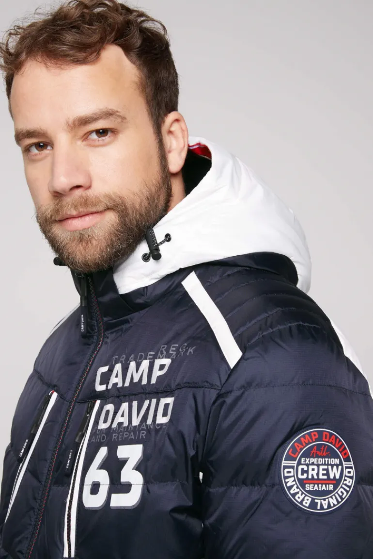 Online CAMP DAVID & SOCCX Steppjacke im Colour Design mit Logo Artworks deep sea deepsea