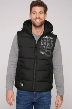Discount CAMP DAVID & SOCCX Steppweste mit Kapuze und Rücken-Print black