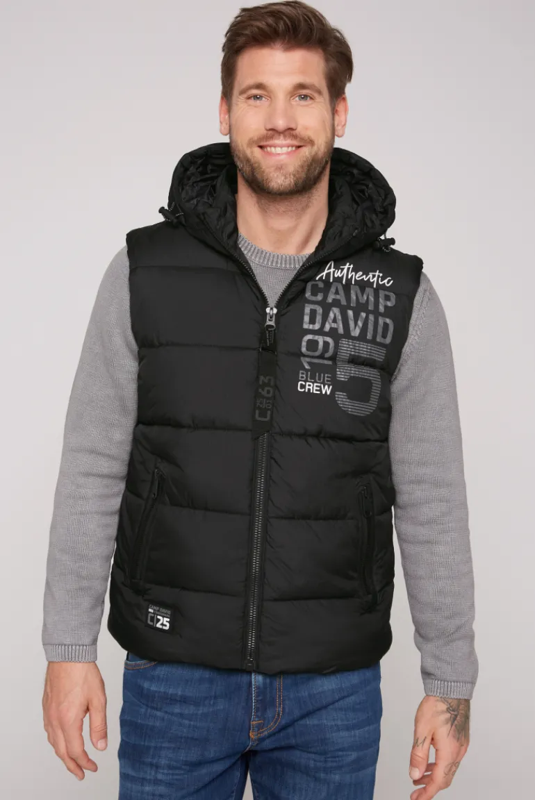 Discount CAMP DAVID & SOCCX Steppweste mit Kapuze und Rücken-Print black