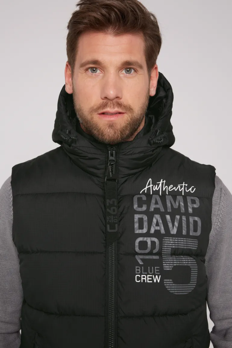 Discount CAMP DAVID & SOCCX Steppweste mit Kapuze und Rücken-Print black