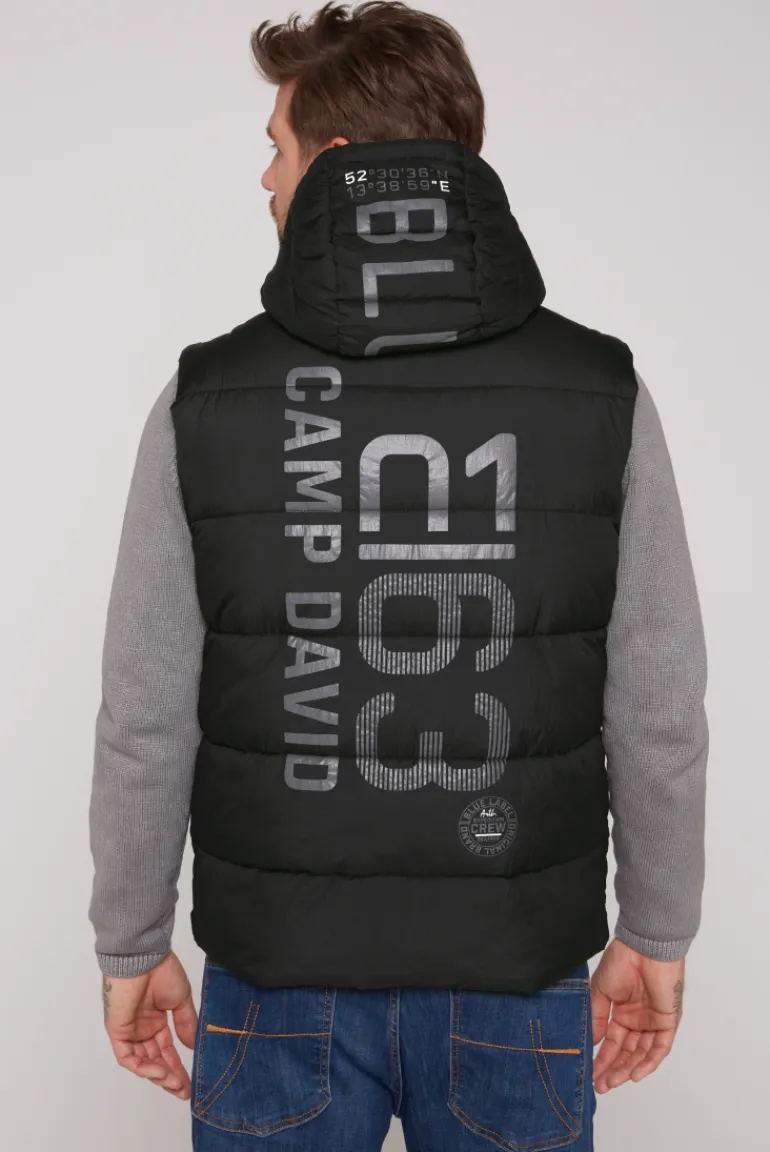 Discount CAMP DAVID & SOCCX Steppweste mit Kapuze und Rücken-Print black