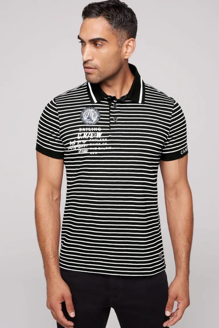 Cheap CAMP DAVID & SOCCX Streifen-Polo mit Logo Details black