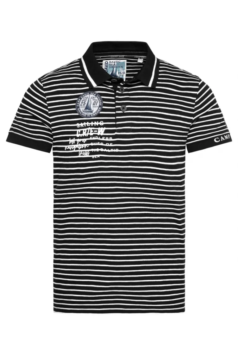 Cheap CAMP DAVID & SOCCX Streifen-Polo mit Logo Details black