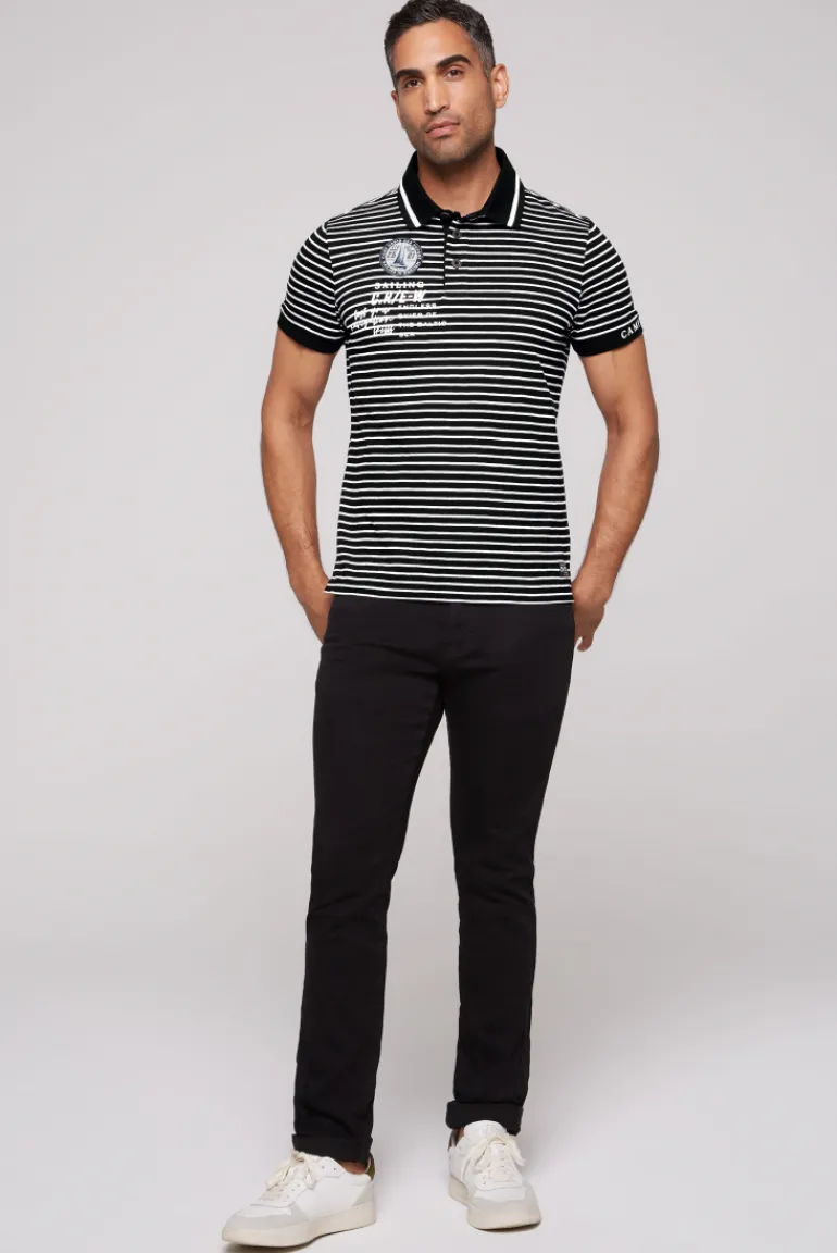 Cheap CAMP DAVID & SOCCX Streifen-Polo mit Logo Details black
