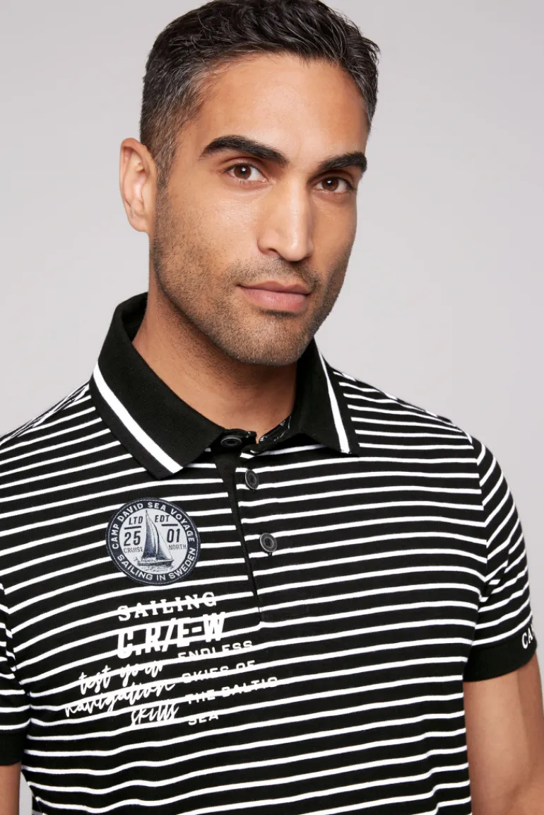 Cheap CAMP DAVID & SOCCX Streifen-Polo mit Logo Details black