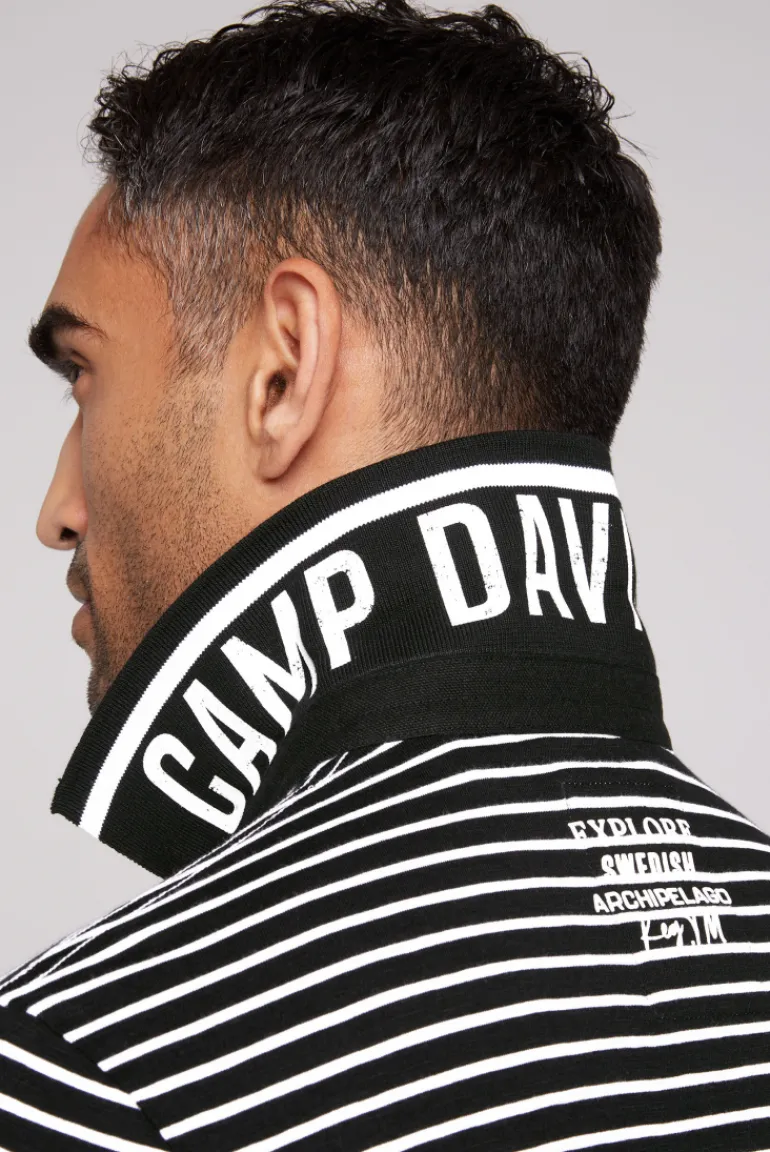 Cheap CAMP DAVID & SOCCX Streifen-Polo mit Logo Details black
