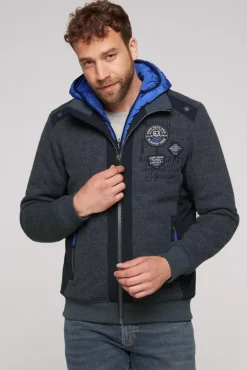 Online CAMP DAVID & SOCCX Strickfleecejacke mit abtrennbaren Kapuzen-Einsatz blue navy melange bluenavymelange