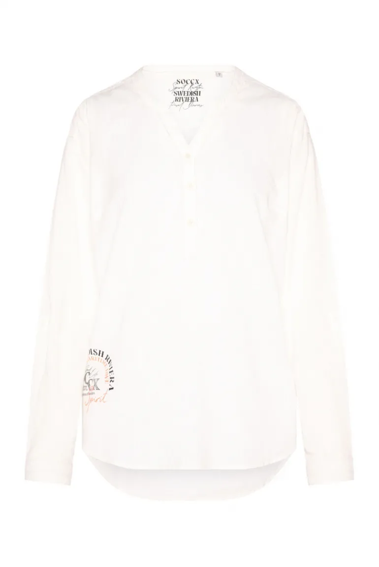 Flash Sale CAMP DAVID & SOCCX Strukturierte Langarmbluse mit Tunika-Ausschnitt ivory