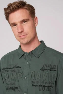 Fashion CAMP DAVID & SOCCX Strukturiertes Langarmhemd mit Logo Artworks deep forest deepforest