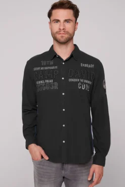 Best Sale CAMP DAVID & SOCCX Strukturiertes Langarmhemd mit Logo Artworks black