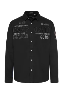 Best Sale CAMP DAVID & SOCCX Strukturiertes Langarmhemd mit Logo Artworks black