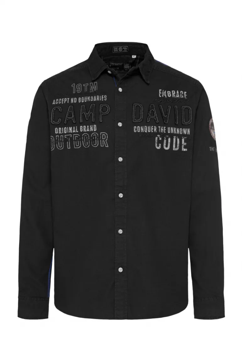Best Sale CAMP DAVID & SOCCX Strukturiertes Langarmhemd mit Logo Artworks black