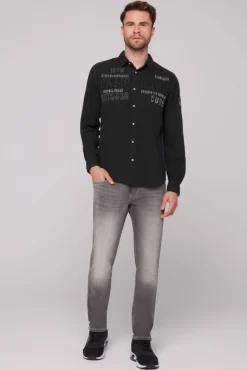 Best Sale CAMP DAVID & SOCCX Strukturiertes Langarmhemd mit Logo Artworks black