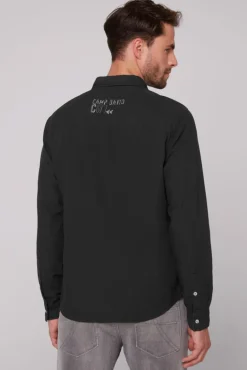 Best Sale CAMP DAVID & SOCCX Strukturiertes Langarmhemd mit Logo Artworks black