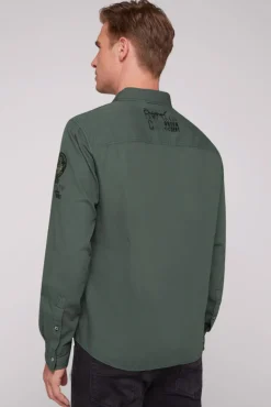 Fashion CAMP DAVID & SOCCX Strukturiertes Langarmhemd mit Logo Artworks deep forest deepforest
